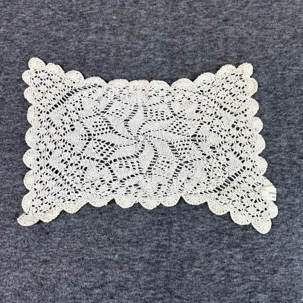 Vintage Cream Cotton Crochet Lace Doily Scalloped Edge Table Runner 12x8